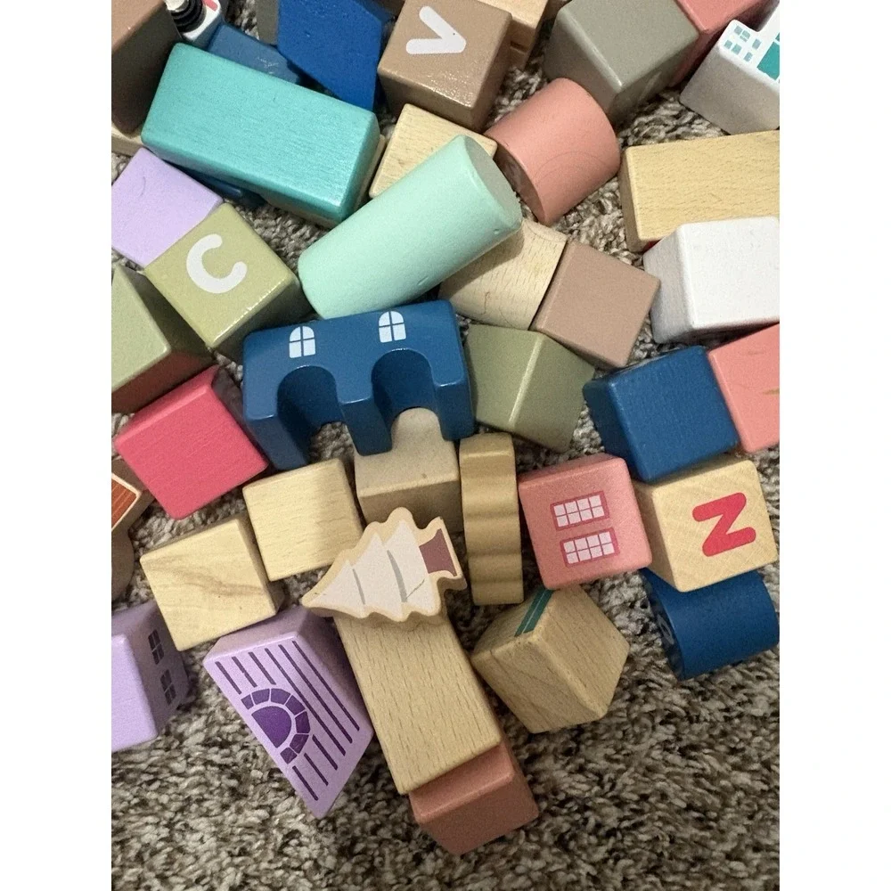 HUGE LOT Wooden Lakeshore City Building Blocks Preschool Daycare, Wood Vehicles